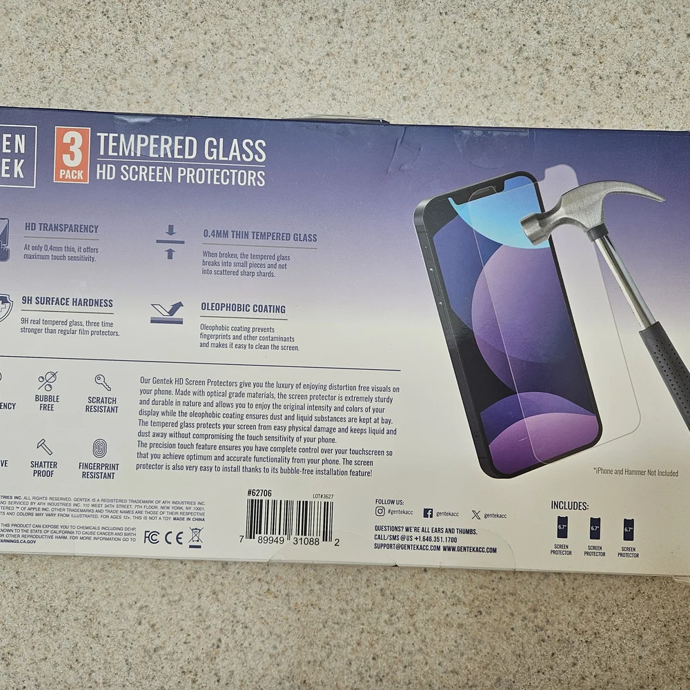 Gen Tek 3 Pack Tempered Glass HD Screen Protectors for iPhone